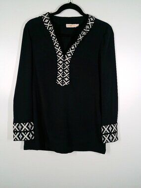 Tory Burch Ariana Tunic Top Blouse Size 6 Navy Blue & White